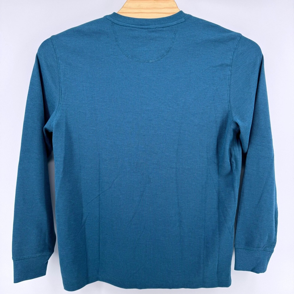 Eddie Bauer Mens Henley Shirt Large Blue Waffle Knit Thermal Long Sleeve Cotton - Picture 3 of 7